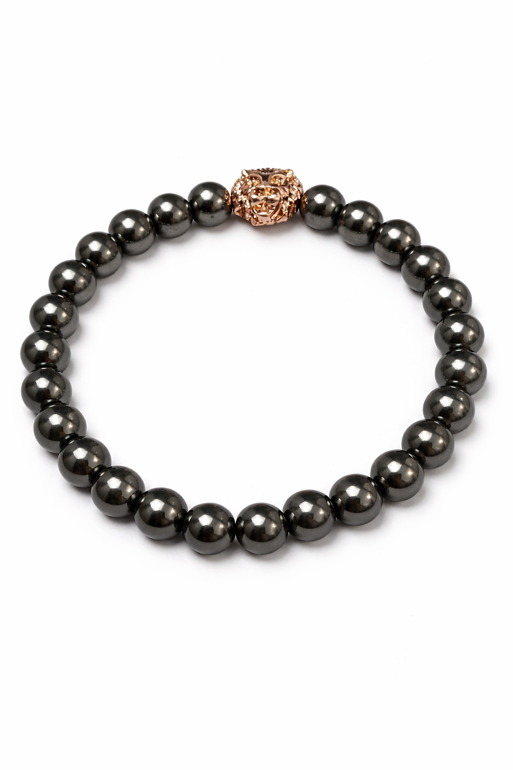 Pulsera de cuentas negras con dije de felino