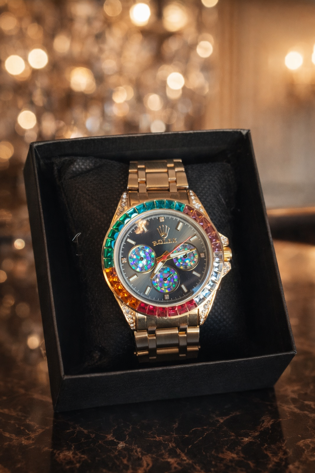 Reloj dorado multicolor