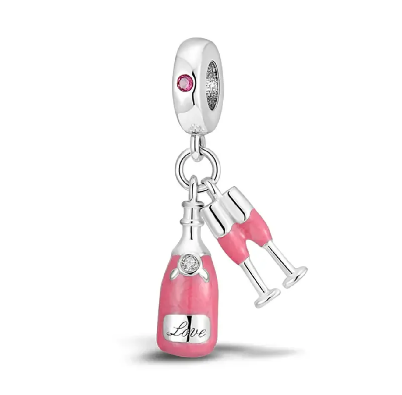 Charm Botella de Champagne con Dos Copas