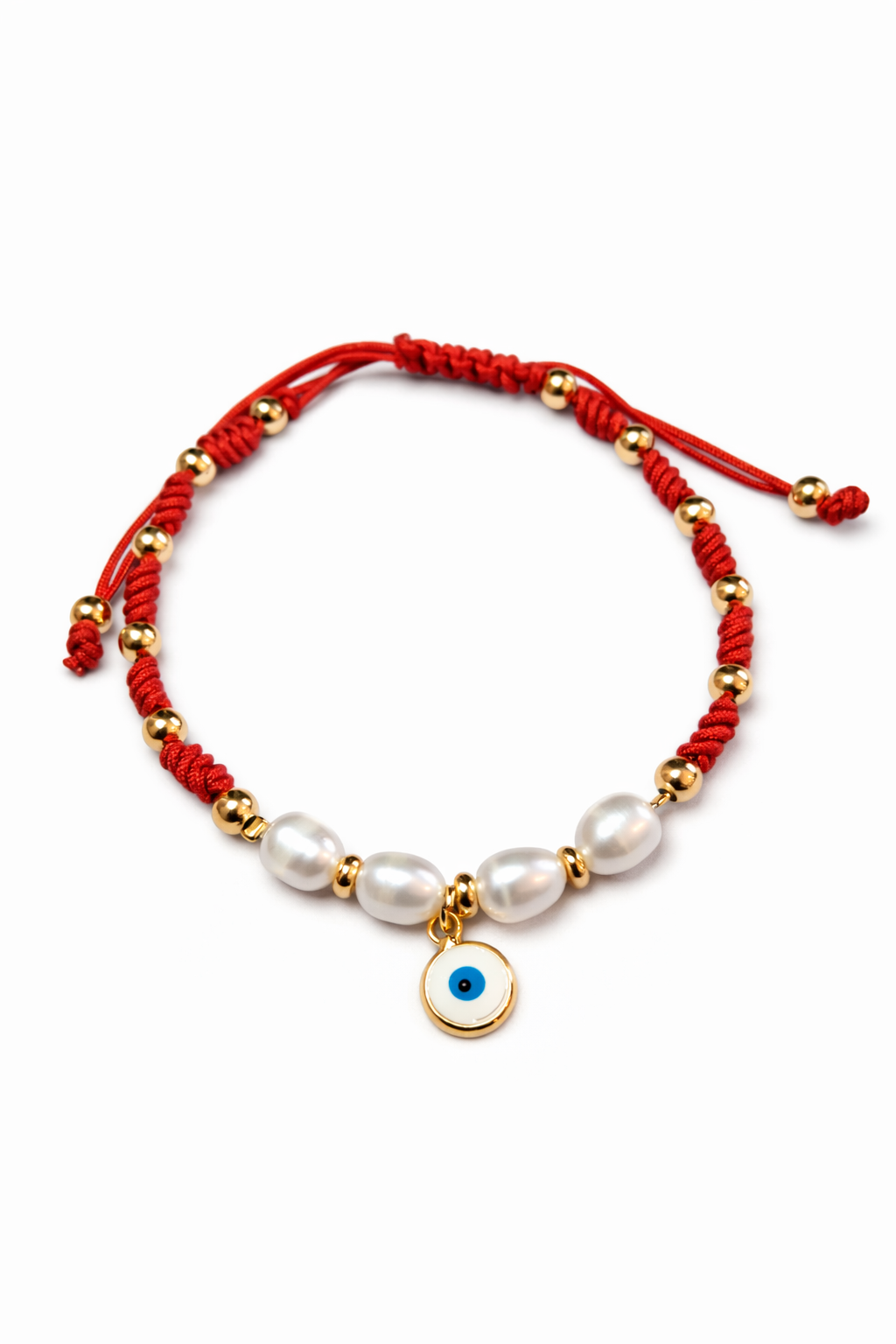 Pulsera Hilo Rojo con Perlas y Ojo Protector