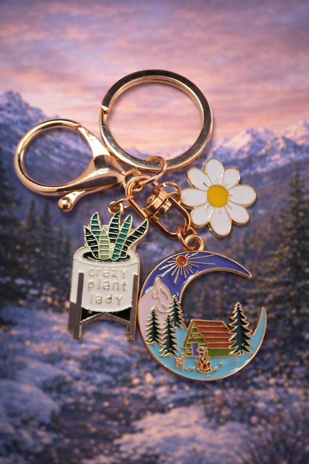 Llavero metálico con charms naturaleza