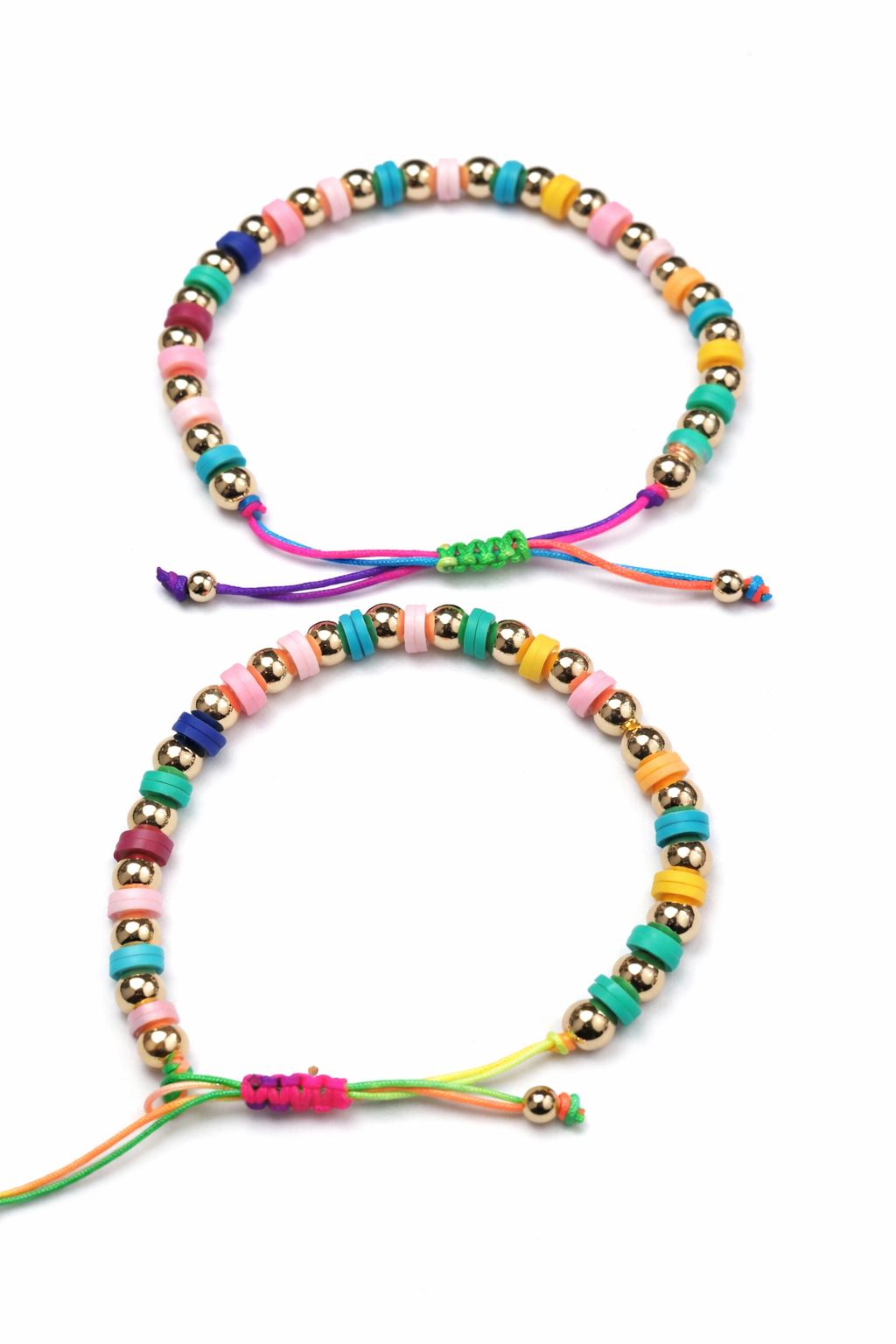 Pulseras ajustables multicolor con cuentas doradas