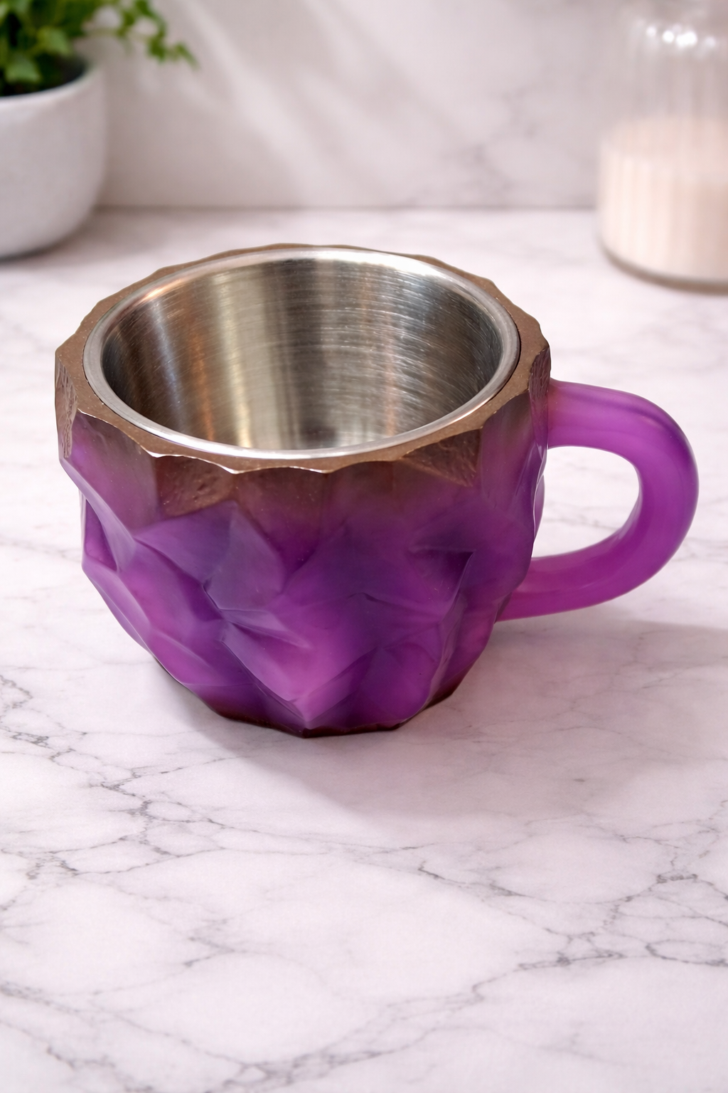 Taza efecto cristal con interior de acero inoxidable