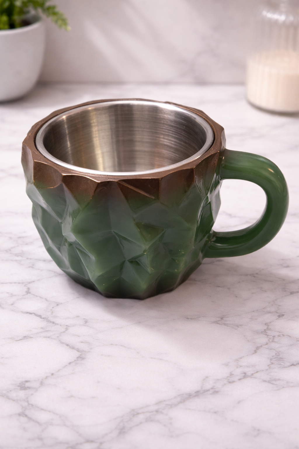 Taza efecto cristal con interior de acero inoxidable