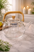 Tetera de cristal con infusor y asa de madera 1000ml